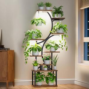 IPOW 9 Tiered Plant Stand with Grow Lights 61" Tall Plant Stand for Indoor Plants Ultra Sturdy Metal Construction Plant Flower Holder for Indoor Living Room, Balcony and Patio