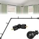 Corner Curtain Rod for Windows 32 to 158 Inches,1 Inch L-shaped Curved Heavy Duty Corner Window Curtain Rods, Adjustable Renter Friendly Drapery Rods for Bedroom Living Room (33-76"(2 sided))
