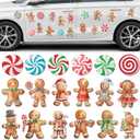 Christmas Reflective Car Magnet Decoration Set, Xmas Gingerbread Candy Car Refrigerator Garage Magnet Decals Holiday Magnetic Decoration Stickers for Mailbox Fridge Cruise Ship Door Decor