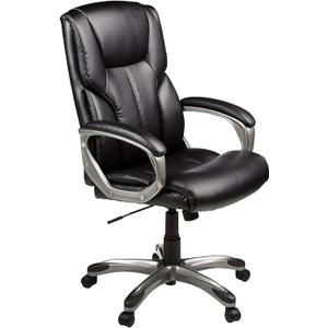Amazon Basics Executive High Back Office Desk Chair, Adjustable Height, Tilt, Swivel, one Size, Black/Silver