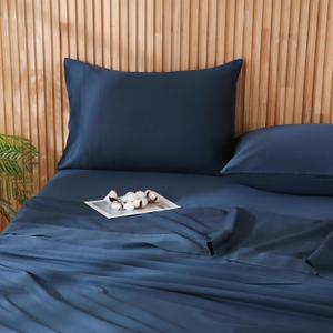 JSD 100% Cotton Queen Sheet Set Navy Blue, Soft Breathable Cooling Sateen Bedding Deep Pocket, 300 Thread Count