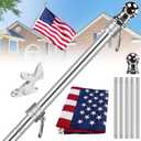 American Flag 2.5x4 FT with Pole, American Flag Pole Kit for Outside Including 6FT Stainless Steel Flag Pole with 360Rotating Rings, USA Flag with Embroidered Stars, Two-Position Flag Pole Holder