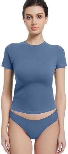 Abonlen Crewneck Short Sleeve T Shirts for Women Fitted Basic TeesY2k Going Out Tops Size L