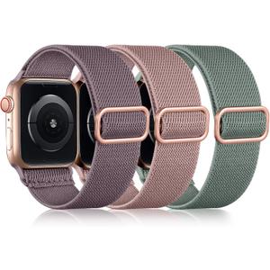DaQin 3 Pack Stretchy Solo Loop Compatible with Apple Watch Bands for Women 42mm 41mm 40mm 38mm, Soft Nylon Braided Elastic Strap for iWatch Band Series 11 10 9 8 7 6 5 4 3 SE Ultra 3 Ultra 2 Ultra