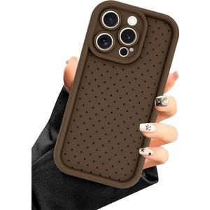 Polka Dot Phone Case for iPhone 14 Pro, Cute Aesthetic Polka Dot Design Case, Soft Silicone Slim Shockproof Protective Phone Cover for Women Girls - Brown