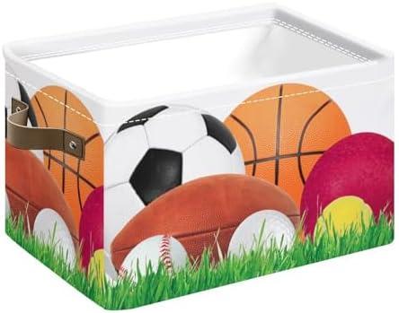 FALE QTUOM Sports Basketball Foldable Storage Baskets, Foldable Storage Bins Storage Cube Box with Handles Collapsible Closet Shelf Cloth Organizer Basket for Nursery Bedroom