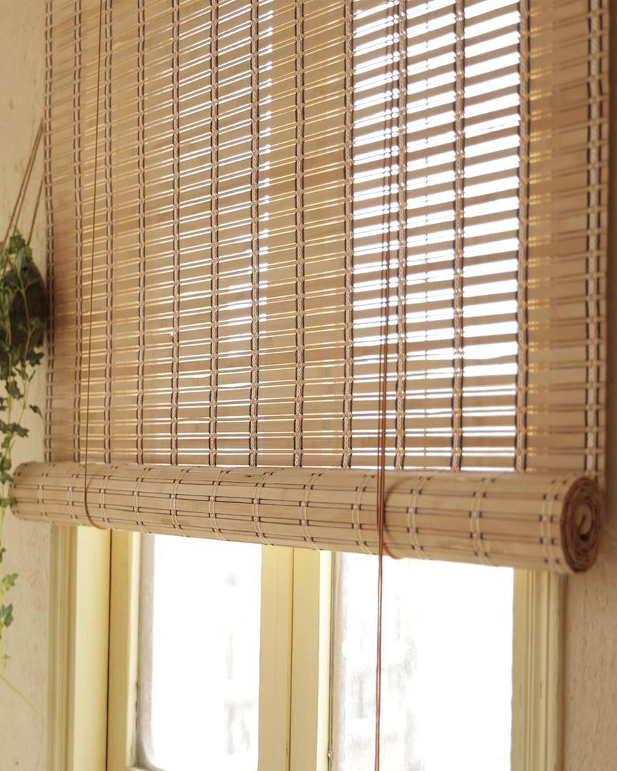 35" Wx72 H Bamboo Blinds Roller Shades for Indoor Windows, Blackout Bamboo Curtain Roll Up wiht Cord, Privacy Roman Shade for Interior/Exterior Windows, Mounting Hardware Included