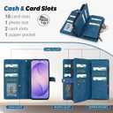 TwoHead for Samsung Galaxy S26 Wallet Case,11 Card Holders,Navy Blue | Detachable Magnetic Phone Case for S26,Shockproof,PU Leather Zip Wallet,All-Round Protective Phone Cover,with Wrist Strap