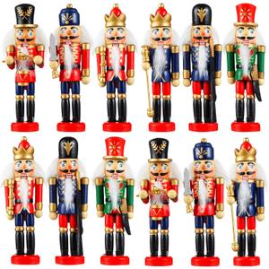 Aoriher 12 Pcs Christmas Nutcracker Ornament Small Wooden Soldier Hanging Decorations Nutcracker Figure Christmas Ornament for Xmas Tree Decoration Figure