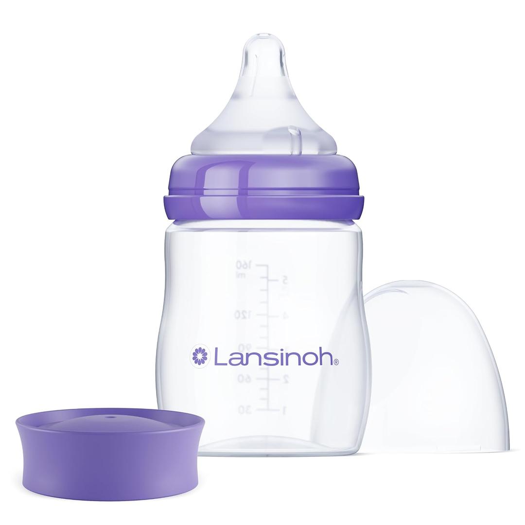 Lansinoh AntiColic Baby Bottles, BPAFree Plastic, 2 Ounces, 2 Count, Extra Slow Flow Nipples (Size XS), Breastfeeding Bottle with NaturalWave Design