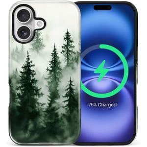 CARLOCA Magnetic Case for iPhone 17,Forest Green Trees Camping Design Compatible with MagSafe Hybrid Dual Protection Soft TPU Hard PC Shockproof Anti-Scratch Cover Men Women Stylish Phone Case