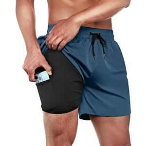 BRISIRA Mens Swim Trunks Swim Shorts Quick Dry 5 inch Inseam Beach Shorts with Compression Liner and Zipper Pocket 4XL