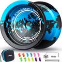 MAGICYOYO V12 Finger Spin Yoyo Professional Responsive Yoyo for Kids Beginners, Unresponsive Yoyo for Advanced Player, Professional yoyo for Hook Finger Spinning Tricks - Black Blue