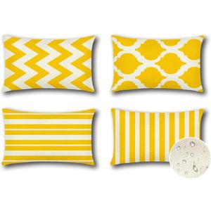 2 x OTOSTAR Set of 4 Waterproof Throw Pillow Covers 16x24 Inch Farmhouse Geometric Square Pillow Cases for Couch Patio Furniture Balcony Garden Outdoor DecorationGeometry70-Yellow