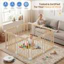 Wooden Baby Playpen, 48"x48"x24" Foldable Play Yard with Built-in Toys, 8 Panel Baby Fence Lockable Door, for Babies and Toddlers, CPC Certified