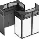 YooKoo Foldable DJ Booth with Two Top Trays, Tool-Free Assembly, DJ Table with White & Black Scrims, Metal Frame DJ Facade, DJ Stand with Cable Hole and Carry Bag, for Parties & Events & Small Studios