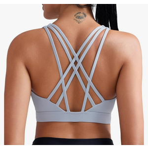 RUNNING GIRL Sports Bras for Women, Medium-High Impact Running Strappy Sports Bra with Removable Pads Size L, Grey