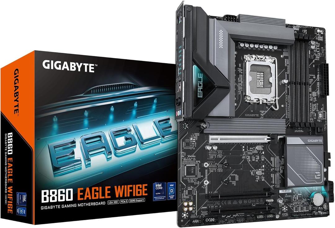 GIGABYTE B860 Eagle WIFI6E Intel Core Ultra (Series 2) LGA 1851 Motherboard, ATX, DDR5, 3X M.2, PCIe 5.0, USB-C, WIFI6E, 2.5GbE LAN, EZ-Latch