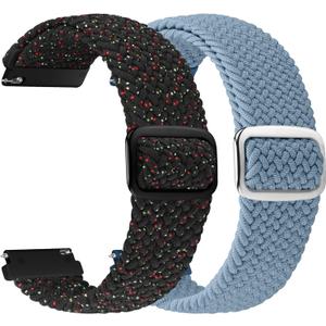 2 Pack Quick Release Braided Bands - 18mm 19mm 20mm 22mm 24mm Solo Loop Adjustable Soft Band for Women Men (Starlight Black+Rock Blue) 2 Pack Quick Release Braided Bands - 18mm 19mm 20mm 22mm 24mm Solo Loop Adjustable Soft Band for Women Men (Starlight Black+Rock Blue)