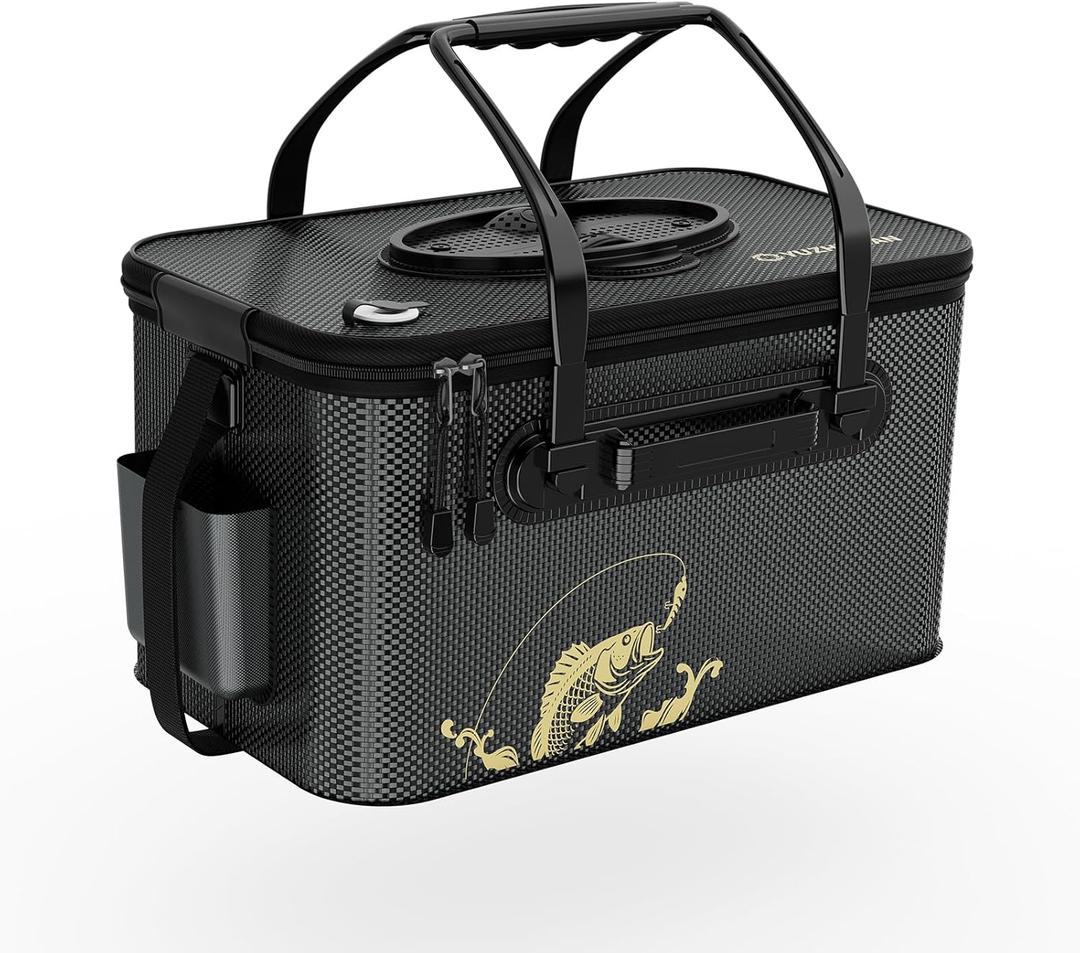 Fishing Bucket Foldable 6Gallon/8Gallon/10Gallon,Live Fish Container Multi-Functional Live Fish Bait Bucket,for Fishing, Camping, Moving (Black)