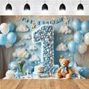 First Birthday Backdrop for Boy - Baby Boy 1st Birthday Cake Smash Decorations Photo Backdrop for 1 Year Old Baby Shower Photo Shoot Props One-Year-Old Bear Photography Backdrop(Blue2, 7X5FT)