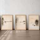 japanese zen wall art set of 3, Scandinavian Pine Tree Canvas Prints | Abstract Ink Landscape Canvas Prints, Neutral Pine Tree and Bird Artwork, for Living Room Bedroom Office 16x24 Inch