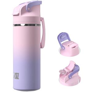 OISIZ Insulated Water Bottle 20 oz with 2 in 1 Spout and Straw Lid,One Click Safety Lock,100% Leakproof,Keep Cold 24H,Vacuum Stainless Steel Water Bottle for School,Travel and Sports,Dishwasher Safe (Violet)