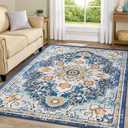 Smiry 6x9 Area Rugs for Living Room, Boho Chic Style Printed Rugs, Low Pile, Non-Shedding, Easy Care, Machine Washable Lightweight Floor Carpets Rugs for Bedroom, Dining Room, Home Office, Blue