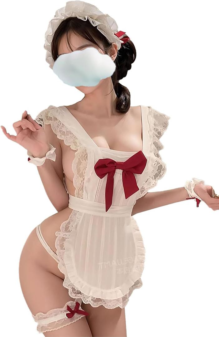 Sexy French Maid Costume for Women - Lace Babydoll Apron, Anime Cosplay Lingerie, Halloween Fancy Dress
