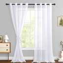 Hiasan White Sheer Curtains 96 Inches Long with Tiebacks, Lightweight and Light Filtering Voile Drapes Extra Long Grommet Window Curtains for Bedroom, Living Room, Patio Door, W52 x L96, 2 Panels