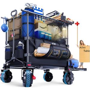 VIC 680lbs Super Cart & Table 1=5 Set, 480L Mega Capacity 54" Extra Long Extra high Folding Wagon, Heavy Duty Collapsible Carts with Brakes, All-Terrain Big Wheels for Camping, Store, Shopping