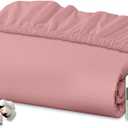 Royale Linens 100% Organic Cotton Fitted Sheet - Percale Weave - Super Soft Deep Pocket Bottom Sheets - Pink Elastic Sheet Twin Size - Twin Fitted Sheets Only - (39"x75"+15", Pink)