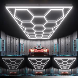 Hexagon Garage Lights : 3 Level Dimmable 14 Grids Hexagon LED Lights with Rectangle Frame - 6500K Super Bright Hex Light for Garage, Warehouse, Car Detailing Shop, Exhibition Hall, Gym