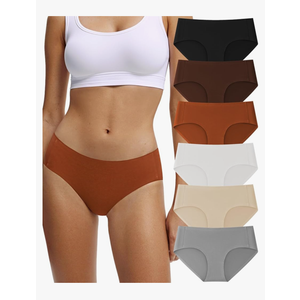 Seamless Cotton Underwear for Women No Show Bikini Panties Full Coverage Sexy Soft Comfort Hipsters 6 Pack M