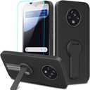 Compatible with Orbic Joy2 2024 Phone Case with Tempered Glass Screen Protector, 360 Rotatable Folding hidden Kickstand/Stand Silicone Shockproof Protective Cover Case for Orbic Joy 2 - Black