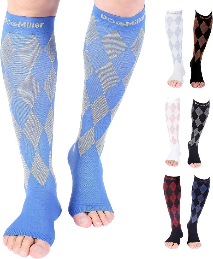 Doc Miller Open Toe Compression Socks for Men & Women, 30-40 mmHg Knee High Support, Toeless Design for Daily Leg Comfort, Breathable Nylon Spandex, 1 Pair (Medium)