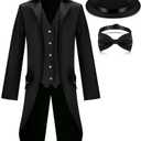 Geyoga Halloween Mens Steampunk Vintage Tailcoat Jacket Costumes Medieval Gothic Uniform and Hat Bow Tie 2xXL