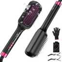 Hair Straightener Brush, 30s Fast Heated Negative Ionic Hair Straightening Brush, Global Voltage, 16 Temp Modes, Anti-Frizz & Anti-Scald & Auto Temperature Lock & Auto-Off Function-Black