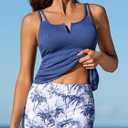 Summer Mae Tankini Swimsuits for Women 2026 Bathing Suits Top Ruched Two Piece Tummy Control V-Wire Modest Swim Suits (Blue, M)