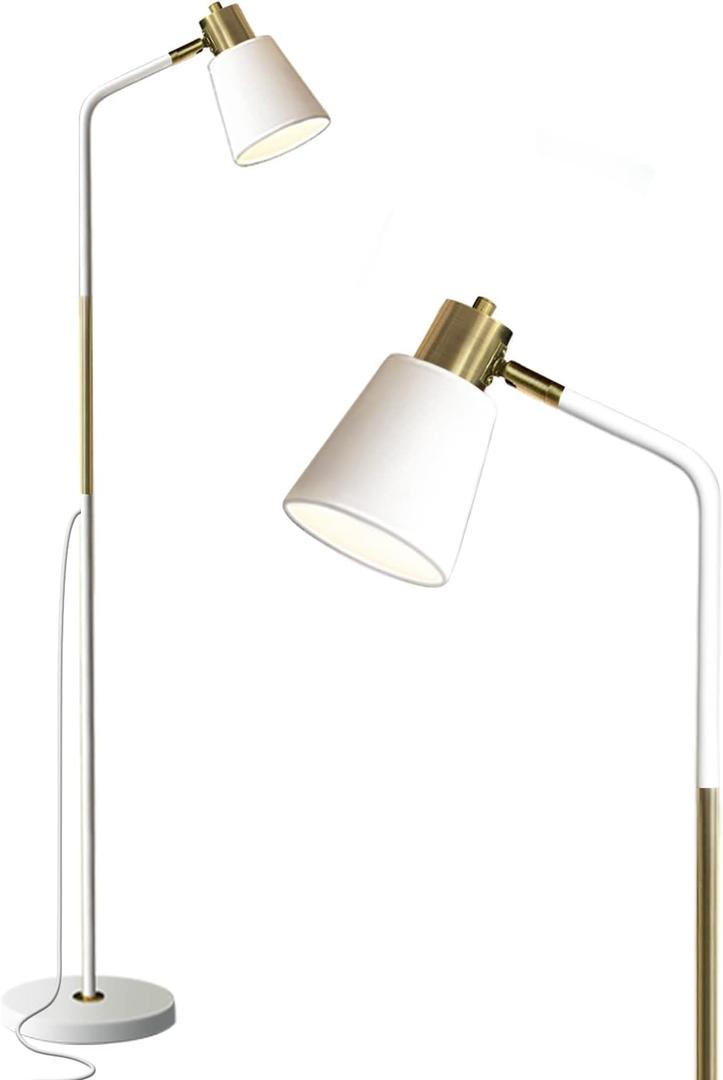 LALISU Floor Lamp, Industrial Floor Lamps for Living Rooms Rustic Farmhouse Reading Standing Floor Lamp Adjustable Metal Heads Indoor Task Lighting for Living Room Bedroom Office Home Décor (White)