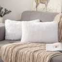 ANRODUO Pack of 2 White Throw Pillow Covers Luxury Fluffy Pillows Faux Fur Decorative Pillows Plush Cushion Case Fuzzy Mongolian Merin Style for Bed Couch Sofa Living Room Spring Decor 12x20 Inch