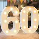 LED Marquee Light Up Numbers Sign - Lighted Birthday Numbers Sign for 60th Birthday Party Decoration, Bar Wall, Home, Table Room, Wedding and Christmas Decorations, Number 60