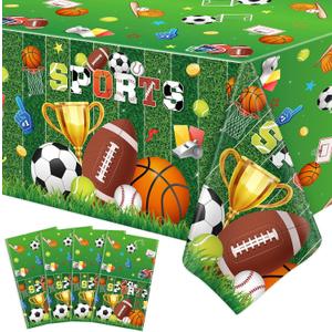 4 Pack Sports Tablecloth Sport Theme Birthday Table Cloth Sport Party Decorations Soccer Basketball Football Baseball Table Covers for Boys All Star Sports Themed Party Supplies 51 x 86 in