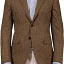 Men's Tweed Blazer Casual Herringbone Premium Two-Button Slim-Fit Dress Suit Jacket Business Sport Coat (14Y Brown)