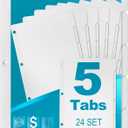 5-Tab Binder Dividers, HERKKA 3 Ring Binder Dividers with Reinforced Edge, 3 Hole Punch Section Index Dividers for Binders, 1/ 5-Cut Tabs, Letter Size, White, 120 Dividers