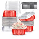 Mini Cake Pans With Lids (10oz,40 Pack) Aluminum Foil Square Cupcake Liners Brownie Baking Cups,Disposable 4”x4” Large Cupcake Pan,Jumbo Muffin Tin Ramekins Holders
