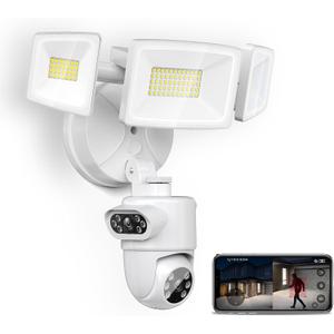 Onforu Dual Lens Floodlight Camera Outdoor 5500LM, 4MP 360View Auto Tracking Smart Security Flood Light Surveillance Camera Wired, Motion Detection Flood Lighting Dual Cam, Night Vision, 2-Way Audio (White)