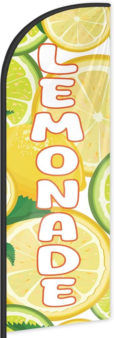 Lemonade Feather Flag for Business Advertising 6 FT Swooper Flag for Storefronts Retailers Shops Food Trucks Events and Fairs (Flagpole Not Included)