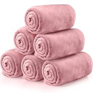 Tinideya 6 Pcs Flannel Fleece Throw Blanket Bulk 50 x 60 Inch Soft Fleece Blanket Warm Throw Blanket Coral Blankets for Couch Sofa Home Wedding Gifts Season (Light Pink)