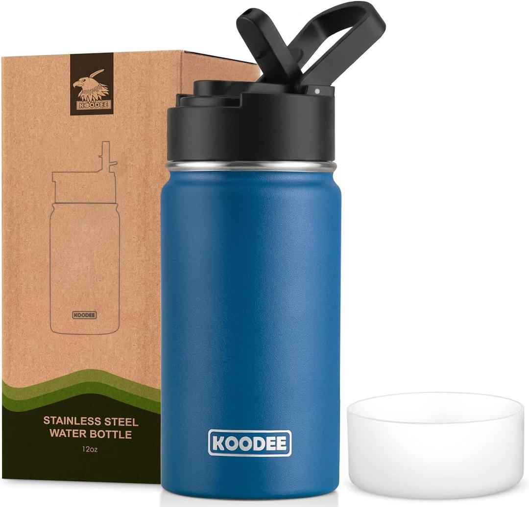 koodee Small Water Bottle -12 oz Stainless Steel Vacuum Insulated Water Bottle BPA Free, Boy Water Bottle for School Wide Mouth Flask (Navy)